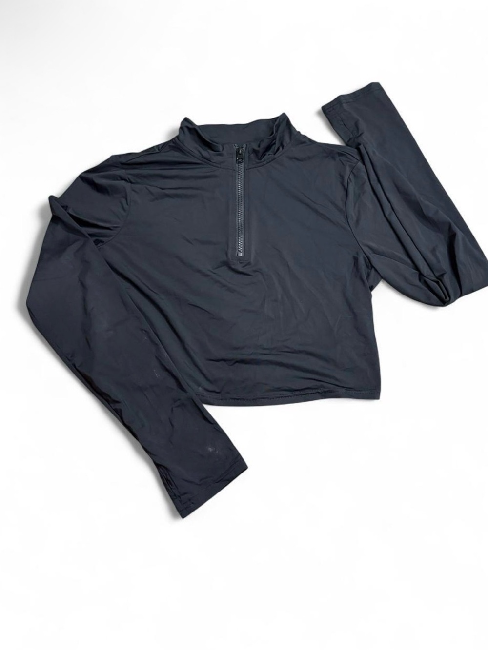 SHEIN Black Long-Sleeve Crop Zip-Up Top